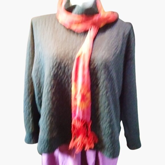 Vibrant Red Scarf Handcrafted Tie Dye Fringe Boho Festival Sunset - Picture 3 of 5